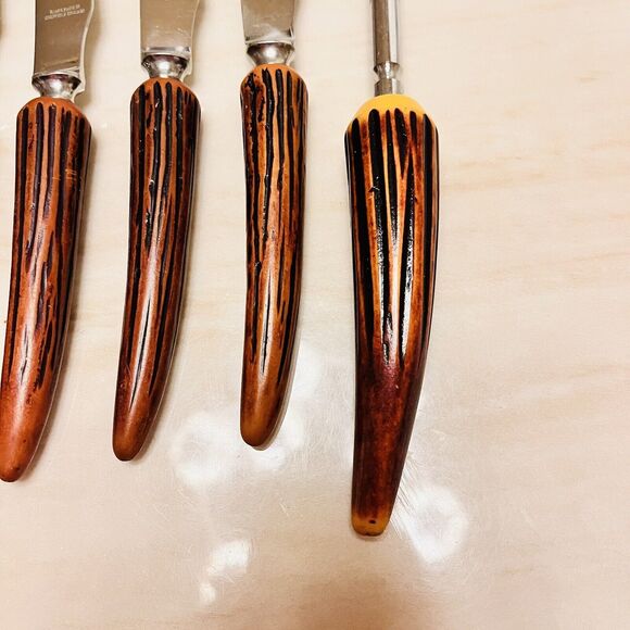 VTG Olde English Cutlery & Sheffield England Steak Knife Set of 6 w/ Sharpener - Picture 3 of 8